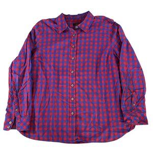Talbots Womens Red & Blue Plaid Button-Down Shirt MP 100% Cotton Long Sleeve